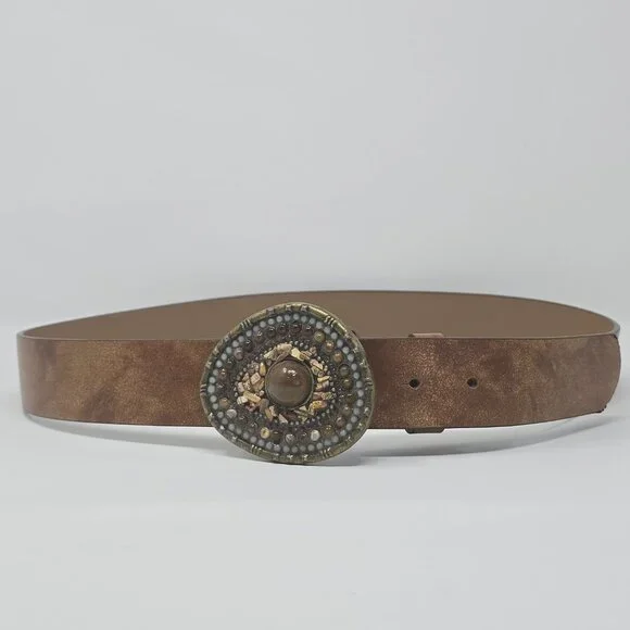 Guess Brown Boho Belt with Stone and Beaded Teardrop Buckle Size Large - Picture 4 of 11